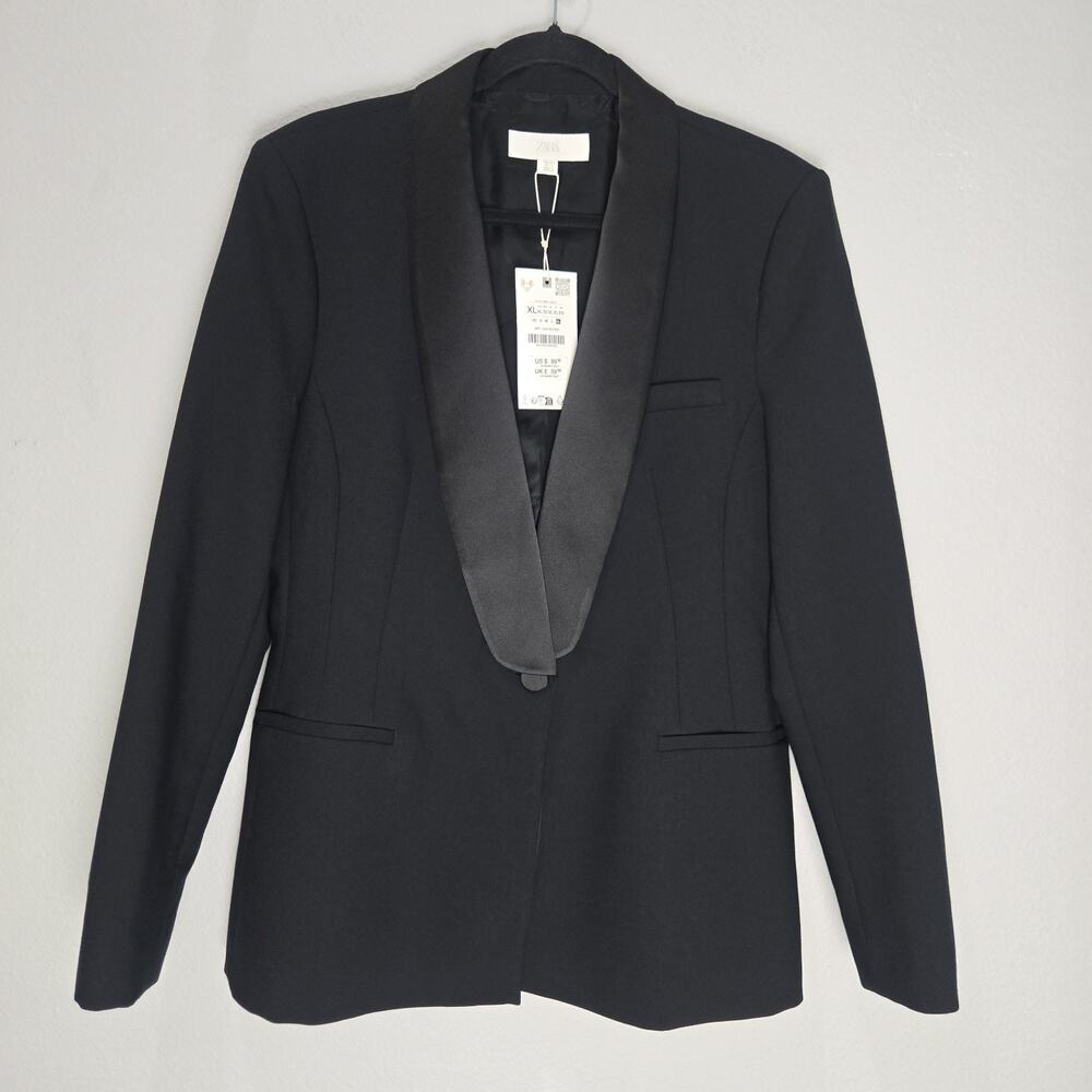 Zara XL Black Tuxedo Blazer Satin Lapel